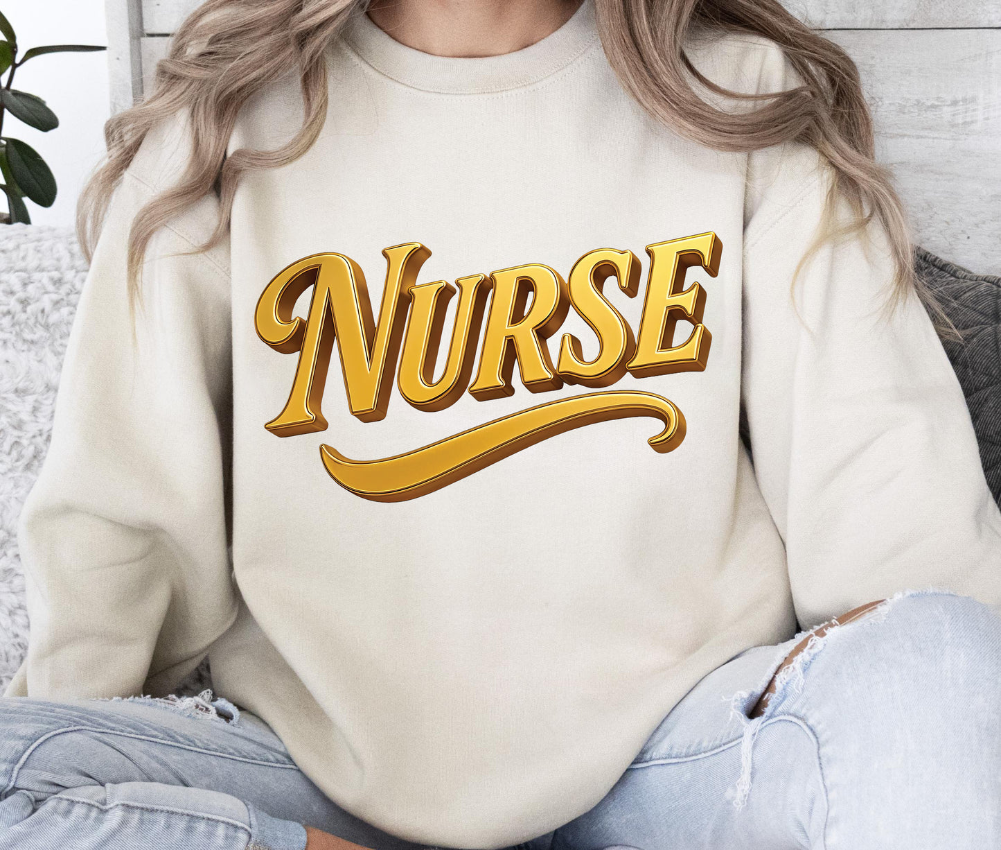 Nurse 3D Gold PNG Instant Digital Download