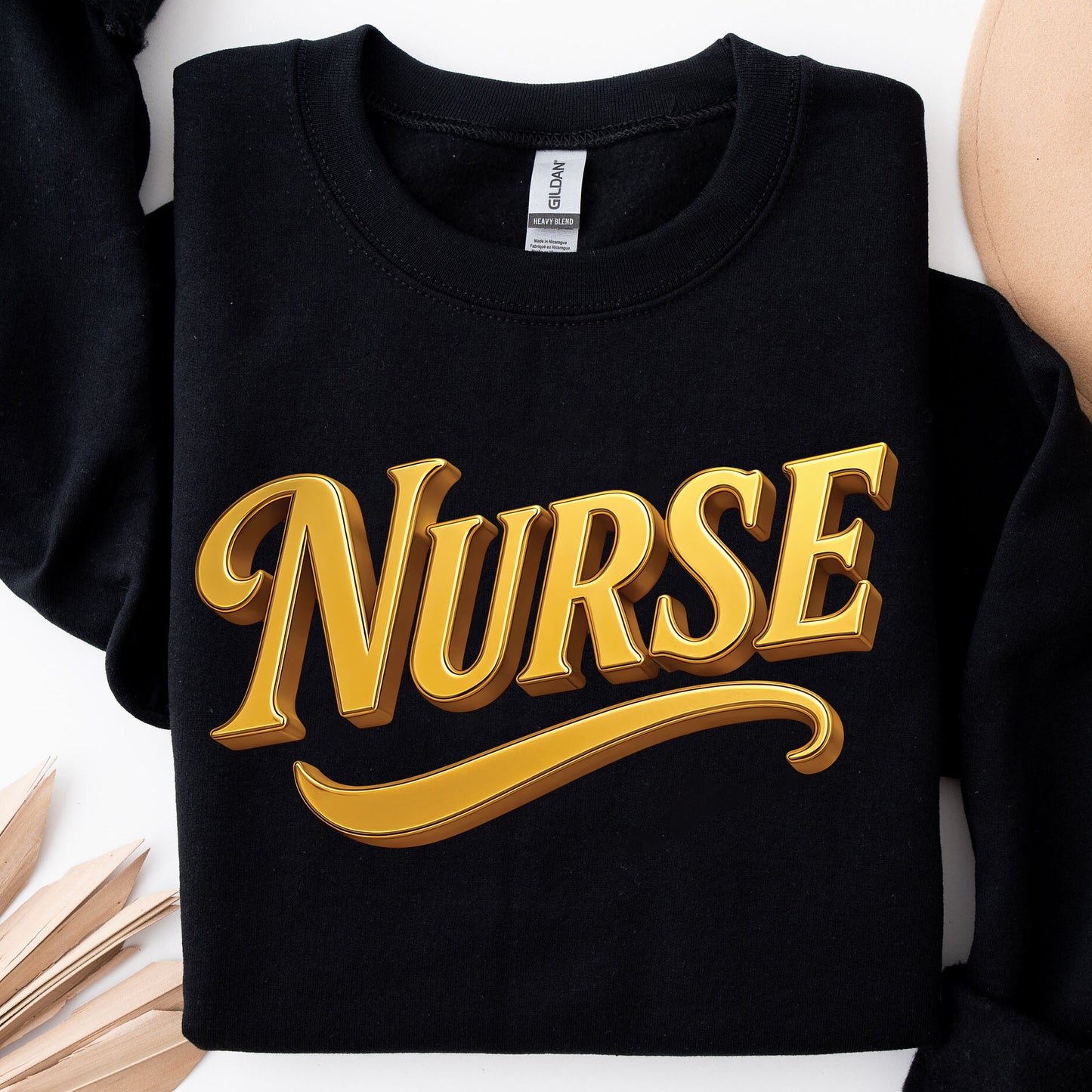 Nurse 3D Gold PNG Instant Digital Download